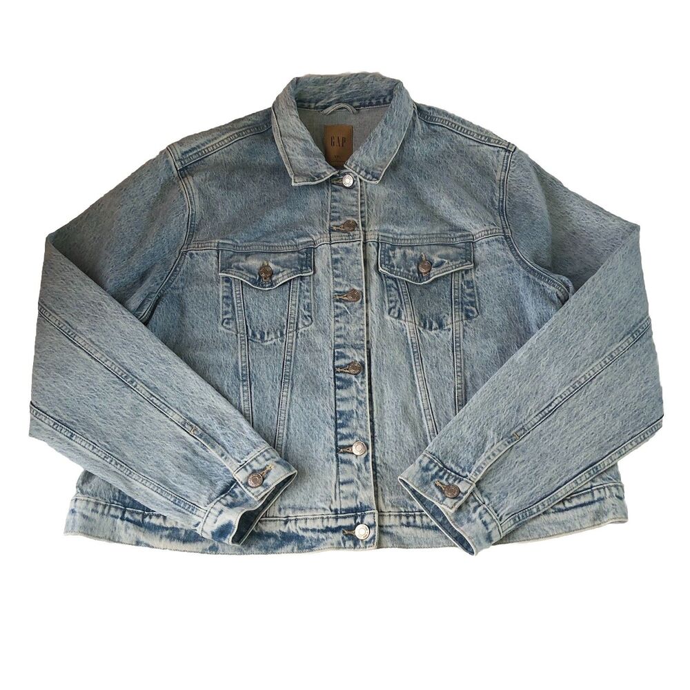 GAP Womens Icon Light Wash Denim Trucker Jacket XXL Tall 817987-00